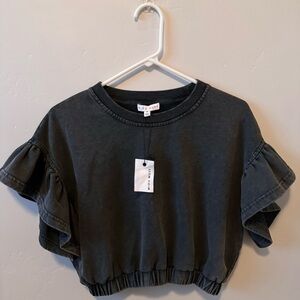 Miou Muse Ruffle Sleeve Gray Top